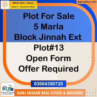 5 Marla Residential Plot for Sale in Sector E - Jinnah Ext. Block -  Bahria Town, Lahore - (BP-273774)