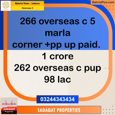 5 Marla Residential Plot for Sale in Overseas C -  Bahria Town, Lahore - (BP-273798)