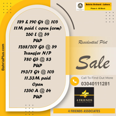 Residential Plot for Sale in Phase 4 - G5 Block -  Bahria Orchard, Lahore - (BP-273812)