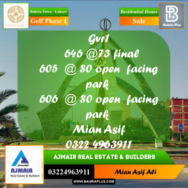 Residential House for Sale in Golf Phase 1 -  Bahria Town, Lahore - (BP-273837)