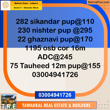 10 Marla Residential Plot for Sale in Sector F - Sikander Block -  Bahria Town, Lahore - (BP-273843)