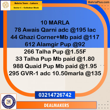 10 Marla Residential Plot for Sale in Sector C - Gulbahar Block -  Bahria Town, Lahore - (BP-273859)