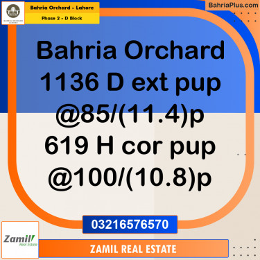 11.4 Marla Residential Plot for Sale in Phase 2 - D Block -  Bahria Orchard, Lahore - (BP-273908)