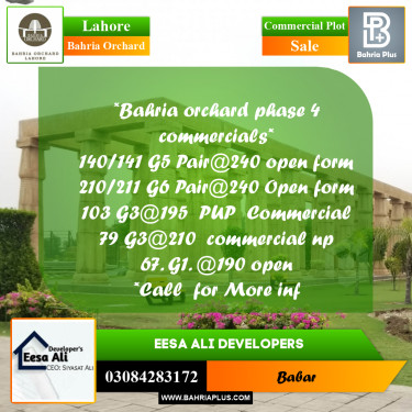 Commercial Plot for Sale in Bahria Orchard, Lahore - (BP-273925)
