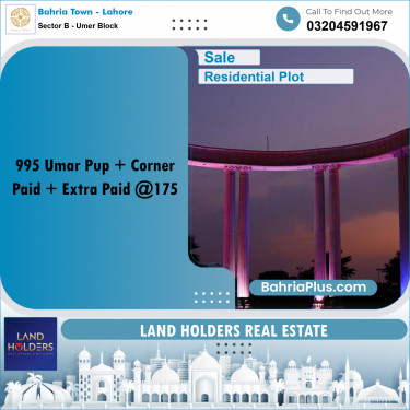 9 Marla Residential Plot for Sale in Sector B - Umer Block -  Bahria Town, Lahore - (BP-273938)
