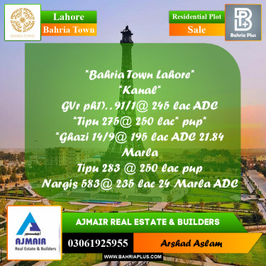 Residential Plot for Sale in Bahria Town, Lahore - (BP-273958)