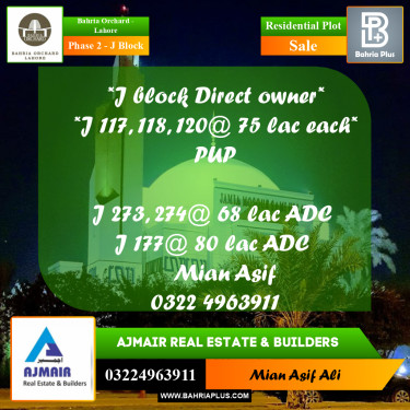 Residential Plot for Sale in Phase 2 - J Block -  Bahria Orchard, Lahore - (BP-273967)
