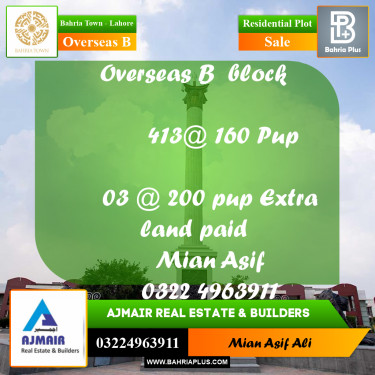 Residential Plot for Sale in Overseas B -  Bahria Town, Lahore - (BP-273968)