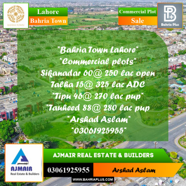 Commercial Plot for Sale in Bahria Town, Lahore - (BP-274045)
