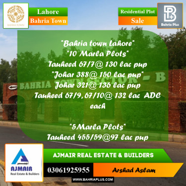 Residential Plot for Sale in Bahria Town, Lahore - (BP-274047)