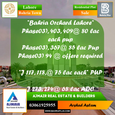 Residential Plot for Sale in Bahria Town, Lahore - (BP-274052)