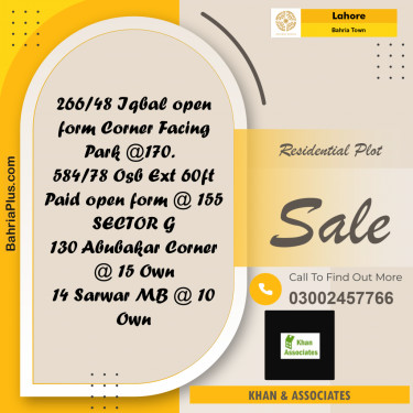 Residential Plot for Sale in Bahria Town, Lahore - (BP-274093)