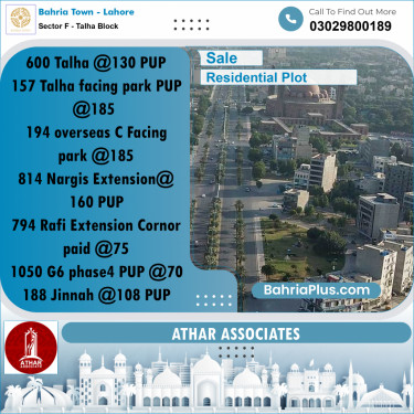 10 Marla Residential Plot for Sale in Sector F - Talha Block -  Bahria Town, Lahore - (BP-274106)