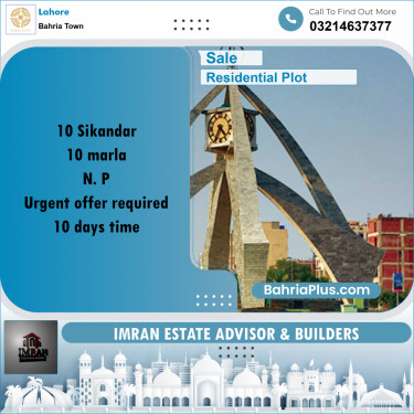 10 Marla Residential Plot for Sale in Bahria Town, Lahore - (BP-274136)