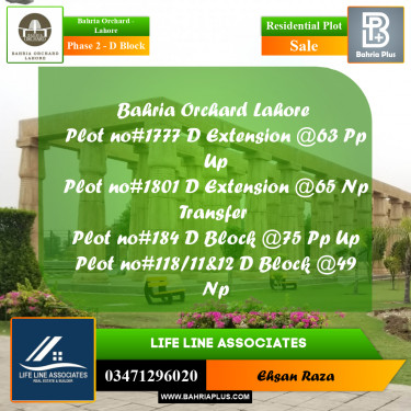 8 Marla Residential Plot for Sale in Phase 2 - D Block -  Bahria Orchard, Lahore - (BP-274154)
