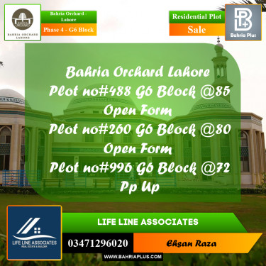 10 Marla Residential Plot for Sale in Phase 4 - G6 Block -  Bahria Orchard, Lahore - (BP-274158)