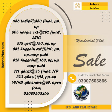 Residential Plot for Sale in Bahria Town, Lahore - (BP-274166)