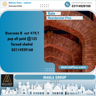 10 Marla Residential Plot for Sale in Overseas B Ext -  Bahria Town, Lahore - (BP-274176)