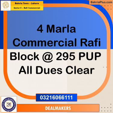 4 Marla Commercial Plot for Sale in Sector E - Rafi Commercial -  Bahria Town, Lahore - (BP-274198)