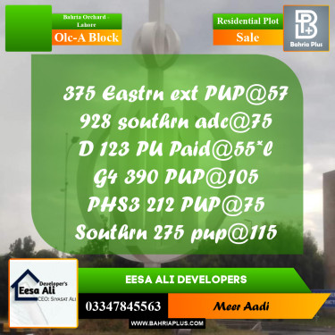 5 Marla Residential Plot for Sale in OLC-A Block -  Bahria Orchard, Lahore - (BP-274239)
