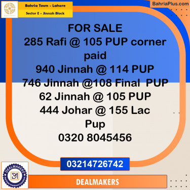 5 Marla Residential Plot for Sale in Sector E - Jinnah Block -  Bahria Town, Lahore - (BP-274258)