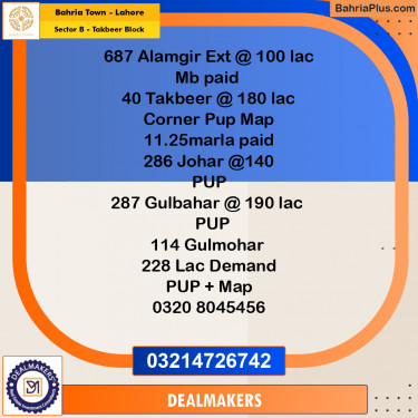 10 Marla Residential Plot for Sale in Sector B - Takbeer Block -  Bahria Town, Lahore - (BP-274283)