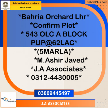 5 Marla Residential Plot for Sale in OLC-A Block -  Bahria Orchard, Lahore - (BP-274286)