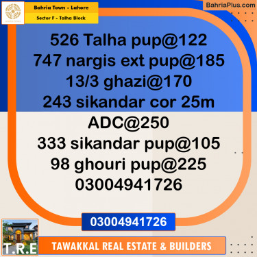 10 Marla Residential Plot for Sale in Sector F - Talha Block -  Bahria Town, Lahore - (BP-274301)