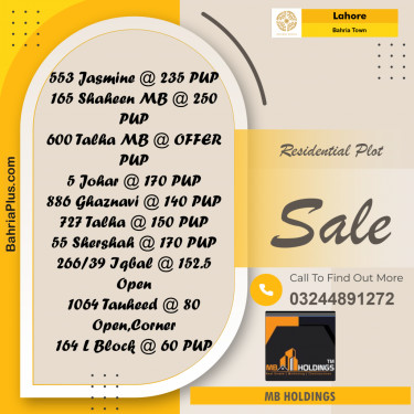 Residential Plot for Sale in Bahria Town, Lahore - (BP-274313)