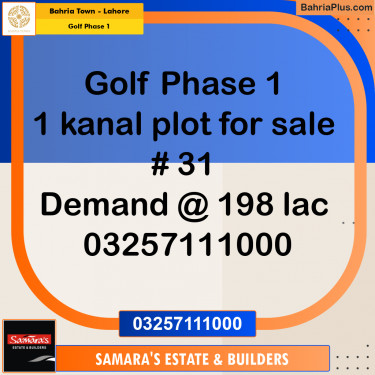 1 Kanal Residential Plot for Sale in Golf Phase 1 -  Bahria Town, Lahore - (BP-274323)