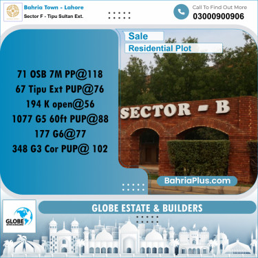 Residential Plot for Sale in Sector F - Tipu Sultan Ext. -  Bahria Town, Lahore - (BP-274376)