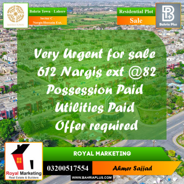 Residential Plot for Sale in Sector C - Nargis/Hussain Ext. -  Bahria Town, Lahore - (BP-274393)