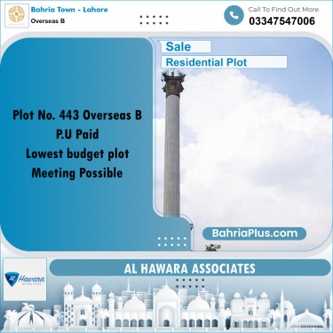 10 Marla Residential Plot for Sale in Overseas B -  Bahria Town, Lahore - (BP-274527)