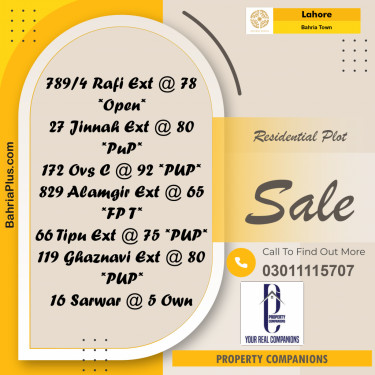 Residential Plot for Sale in Bahria Town, Lahore - (BP-274566)