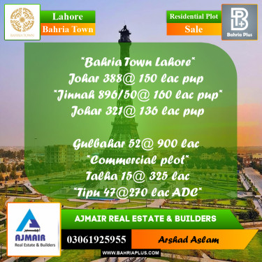 Residential Plot for Sale in Bahria Town, Lahore - (BP-274599)