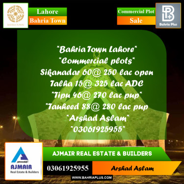 Commercial Plot for Sale in Bahria Town, Lahore - (BP-274600)