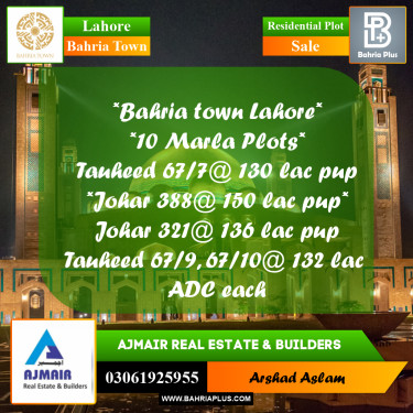 Residential Plot for Sale in Bahria Town, Lahore - (BP-274601)