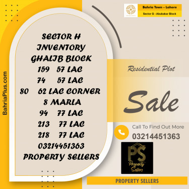 5 Marla Residential Plot for Sale in Sector G - Abubakar Block -  Bahria Town, Lahore - (BP-274603)