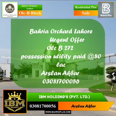 8 Marla Residential Plot for Sale in OLC-B Block -  Bahria Orchard, Lahore - (BP-274622)