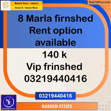 Residential House for Rent in Sector B - Usman Block -  Bahria Town, Lahore - (BP-274652)