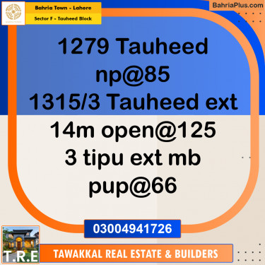 10 Marla Residential Plot for Sale in Sector F - Tauheed Block -  Bahria Town, Lahore - (BP-274656)