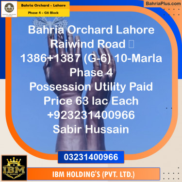 10 Marla Residential Plot for Sale in Phase 4 - G6 Block -  Bahria Orchard, Lahore - (BP-274671)