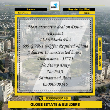 Residential Plot for Sale in Bahria Town, Lahore - (BP-274731)