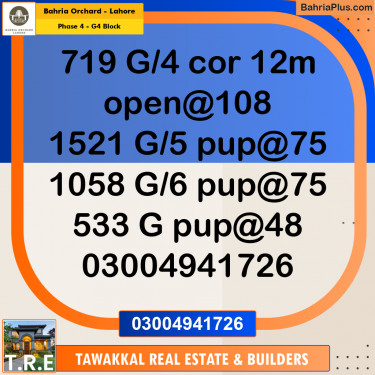 10 Marla Residential Plot for Sale in Phase 4 - G4 Block -  Bahria Orchard, Lahore - (BP-274743)