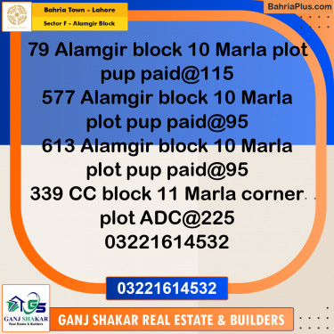 10 Marla Residential Plot for Sale in Sector F - Alamgir Block -  Bahria Town, Lahore - (BP-274833)