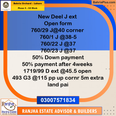 15 Marla Residential Plot for Sale in Phase 4 - G3 Block -  Bahria Orchard, Lahore - (BP-274850)