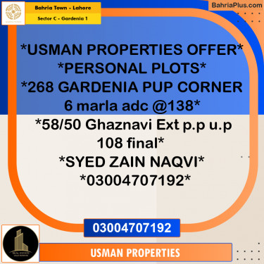 6 Marla Residential Plot for Sale in Sector C - Gardenia 1 -  Bahria Town, Lahore - (BP-274855)
