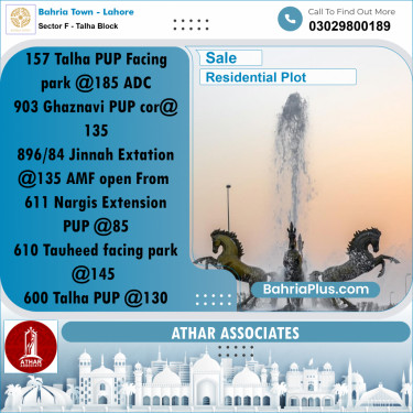 10 Marla Residential Plot for Sale in Sector F - Talha Block -  Bahria Town, Lahore - (BP-274864)