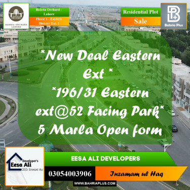 Residential Plot for Sale in Phase 1 - Eastern District Ext. I -  Bahria Orchard, Lahore - (BP-274869)
