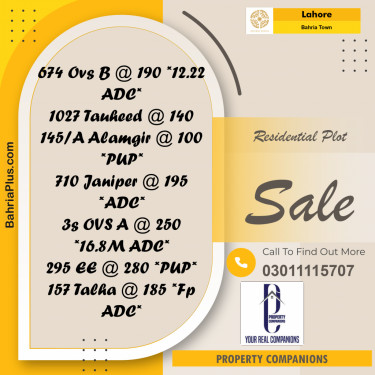 Residential Plot for Sale in Bahria Town, Lahore - (BP-274893)